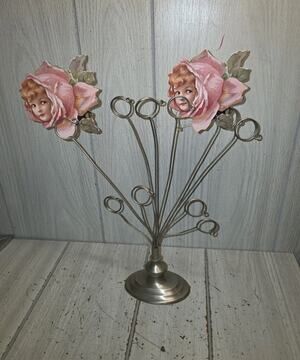 Metal Silver Tone Wire 10 Photo Post Card Holder Display Stand Twos Company Vtg